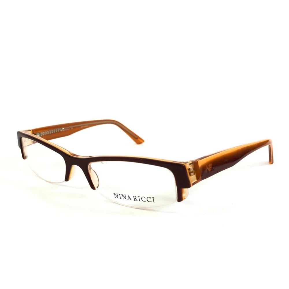 Nina Ricci Eyeglasses Frame NR2527 C02 Brown Orange Rectangle Half Rim 52-17-135